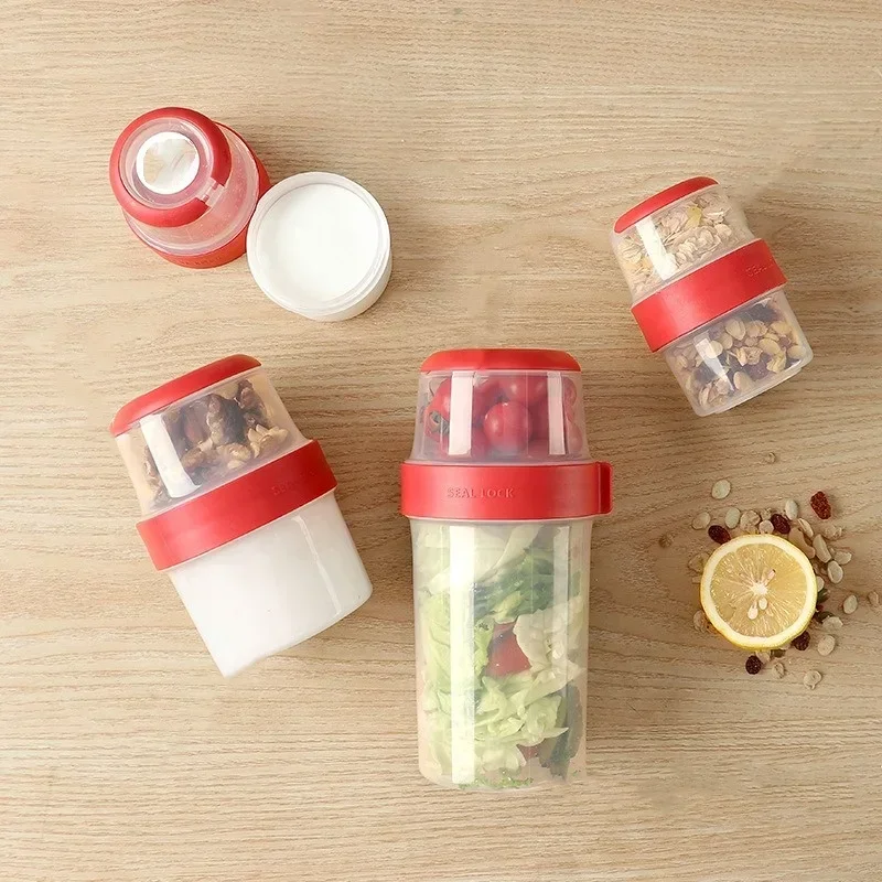 Meal Prep Kits - 2層密閉型クリスパーボックス、コンパートメント付き、オートミール、ナッツ、ヨーグルト、サラダ、カップ、食品貯蔵、朝食、フルーツ