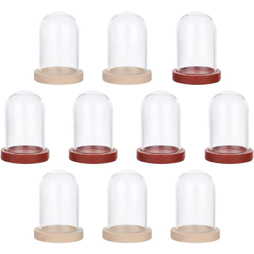 Glass Container Set - 木製ベースのミニドームクローシュ,透明なガラスの陳列ケース,バレンタインデーのベルジャー,2色,10セット