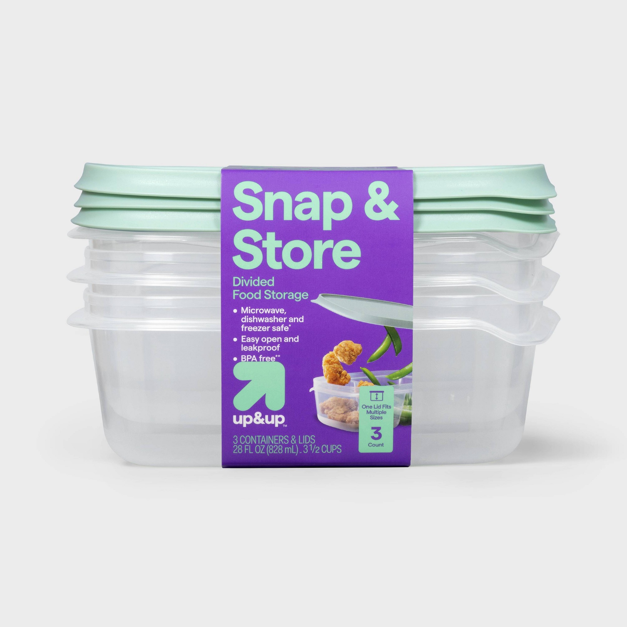 Meal Prep Containers - 3個入り透明プラスチック製分割長方形食品保存容器、スナップ蓋付き、食事の準備やランチの整理に