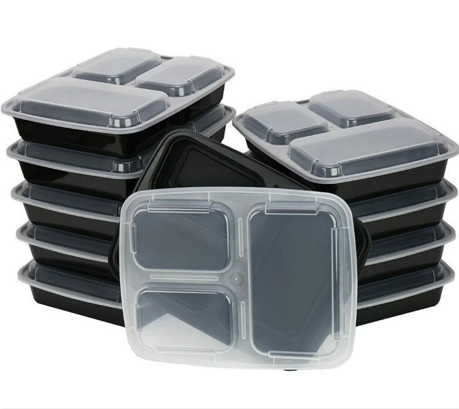 Meal Prep Kits - ふた付き食事の準備コンテナ、3つのコンパートメント、食品保存、弁当、弁当箱、積み重ね可能、電子レンジ、食器洗い機対応、プラスチック、12パック