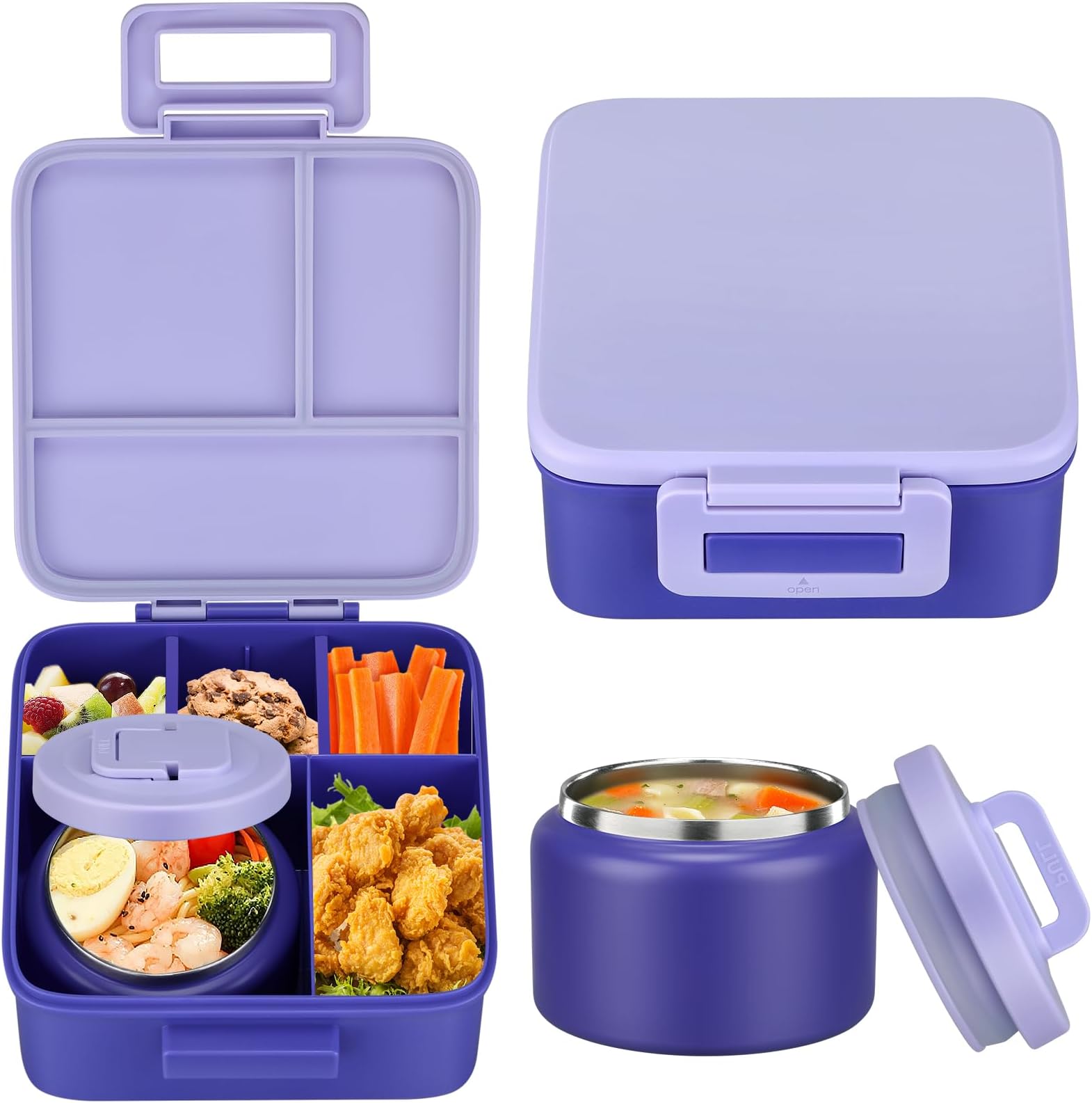 Meal Prep Kits - 子供用弁当箱1セット、8オンス真空断熱フードジャー付き、学校用食品容器、電子レンジ・食洗機対応