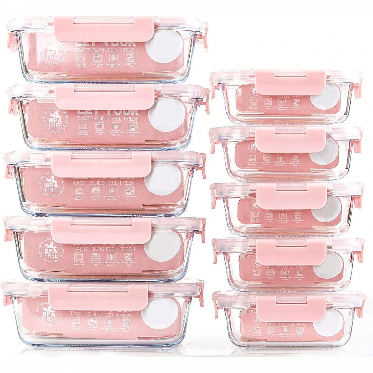 Meal Prep Containers - 10個入りガラス製ミールプレップ容器、蓋付き食品保存容器、気密ガラスランチボックス、電子レンジ、オーブン、冷凍庫、食洗機対応