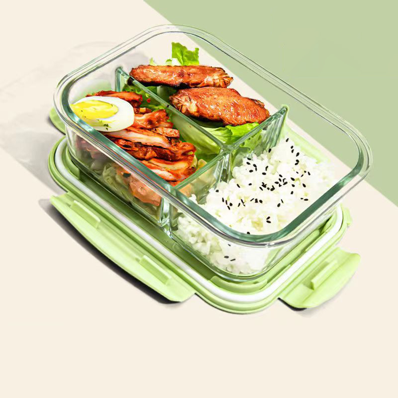 Meal Prep Kits - 食品保存ガラスランチボックス、電子レンジ弁当箱、学校の食品容器、コンパートメント、高品質、1050ml