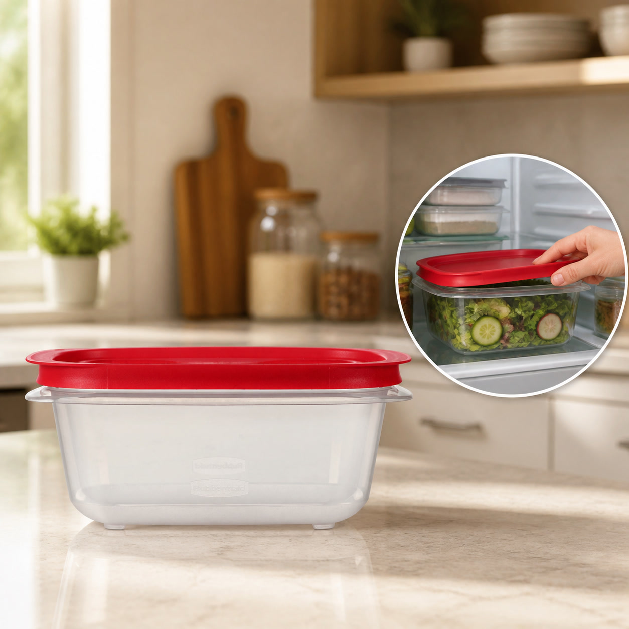 Meal Prep Containers - 5.26カップ長方形食品保存容器、赤いイージーストア蓋付き、積み重ね可能なキッチン用ミールプレップボックス
