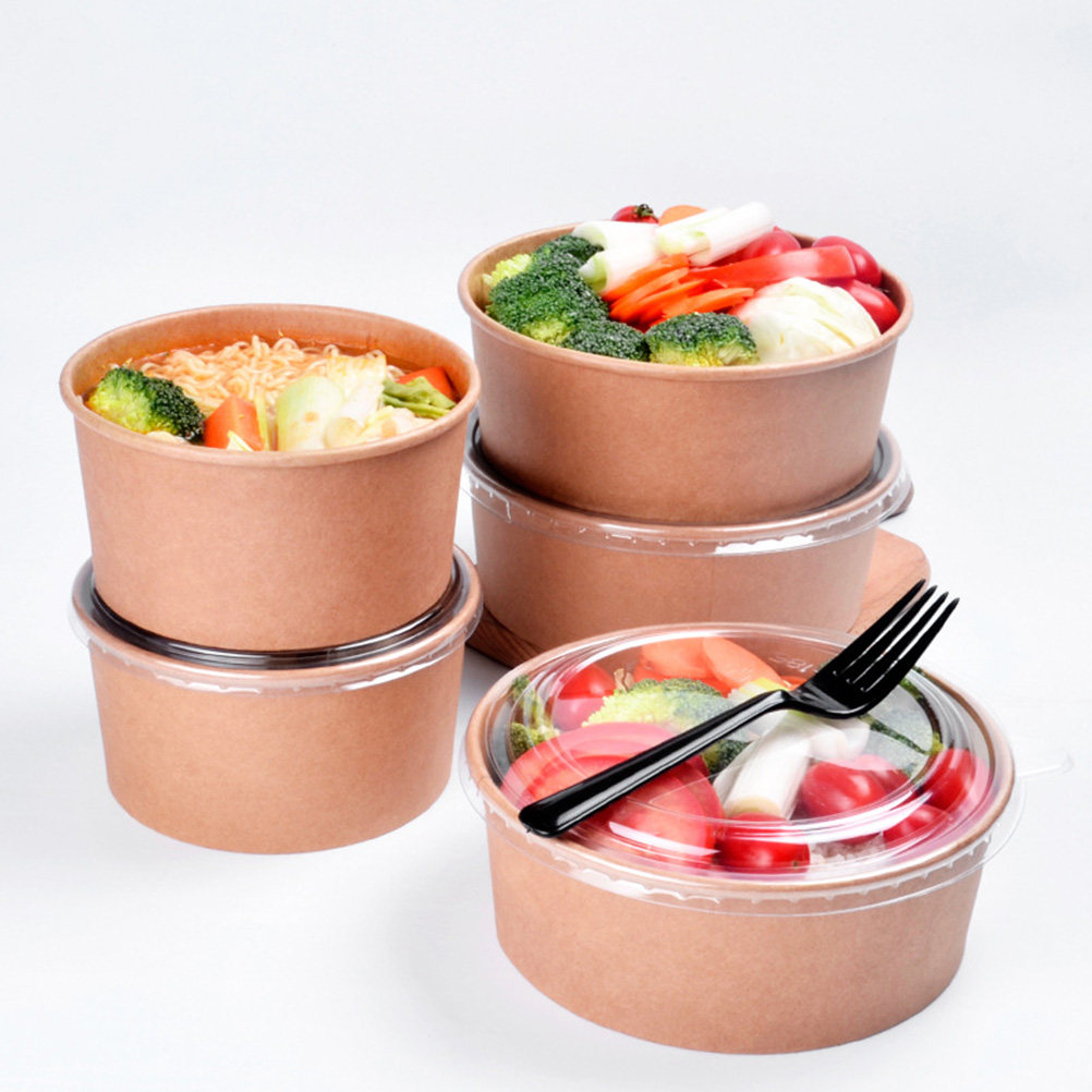 Meal Prep Containers - 20個入りクラフト紙ボウル、漏れ防止使い捨てサラダボウル、食品容器、食事準備用丸型持ち帰りボックス、パーティー用ギフト、16オンス