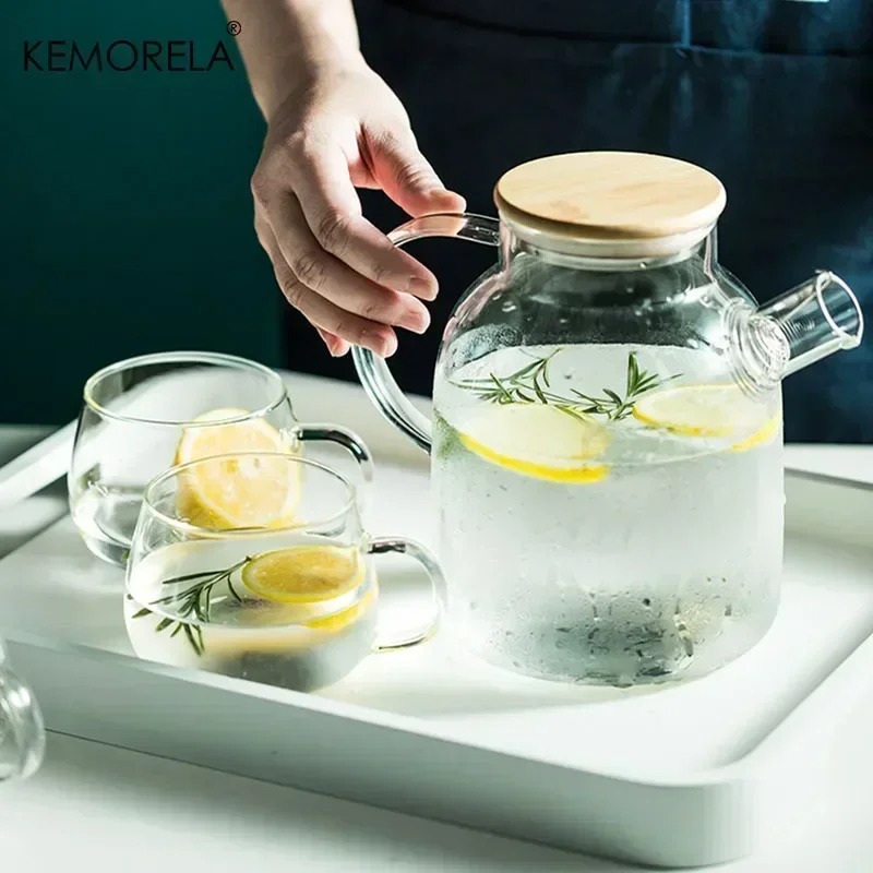 Glass Container Set - 1L/1.8L 透明ホウケイ酸ガラスティーポット耐熱大型クリアティーポットフラワーティーセットプーアルケトルカップオフィスホームツール