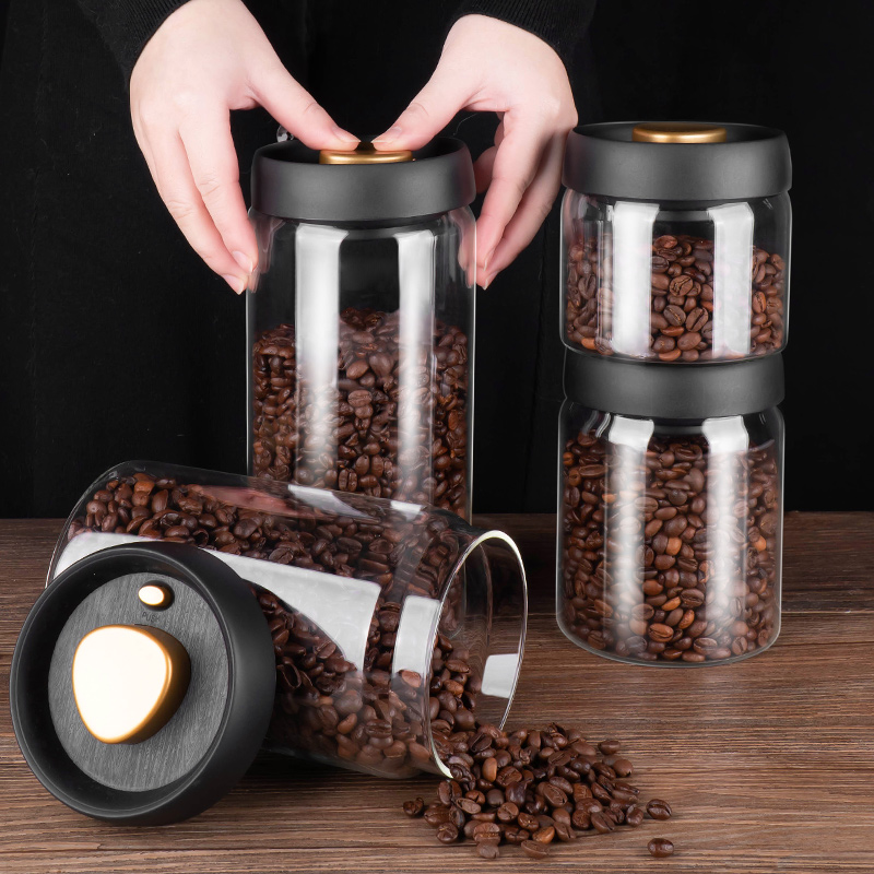 Glass Container Set - PARACITY 真空密閉タンクコーヒー豆ガラス密閉瓶家庭用防湿空気抽出気密容器コーヒーセット