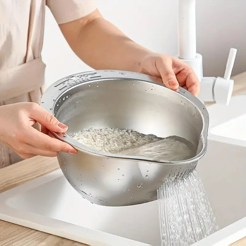Meal Prep Veggie - 錆びないステンレス製米とぎざる、ストレーナーボウル、パスタ、キヌア、ベリー、フルーツ、野菜洗い、食事準備、キッチンツール