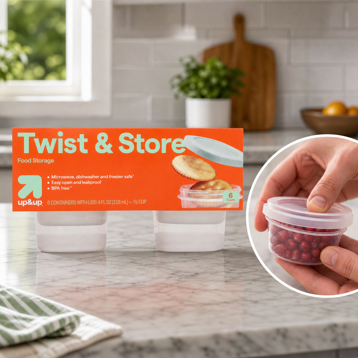 Meal Prep Containers - 6個入りラウンド型ツイストロック食品保存容器、4液量オンスの漏れ防止クリアカップ、食事の準備やスナック用