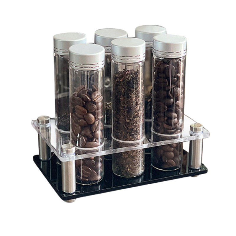 Glass Container Set - コーヒー豆保存容器ポータブルコーヒー保存瓶ディスプレイラックガラスティーチューブボトルシリコン漏斗エスプレッソツール付き
