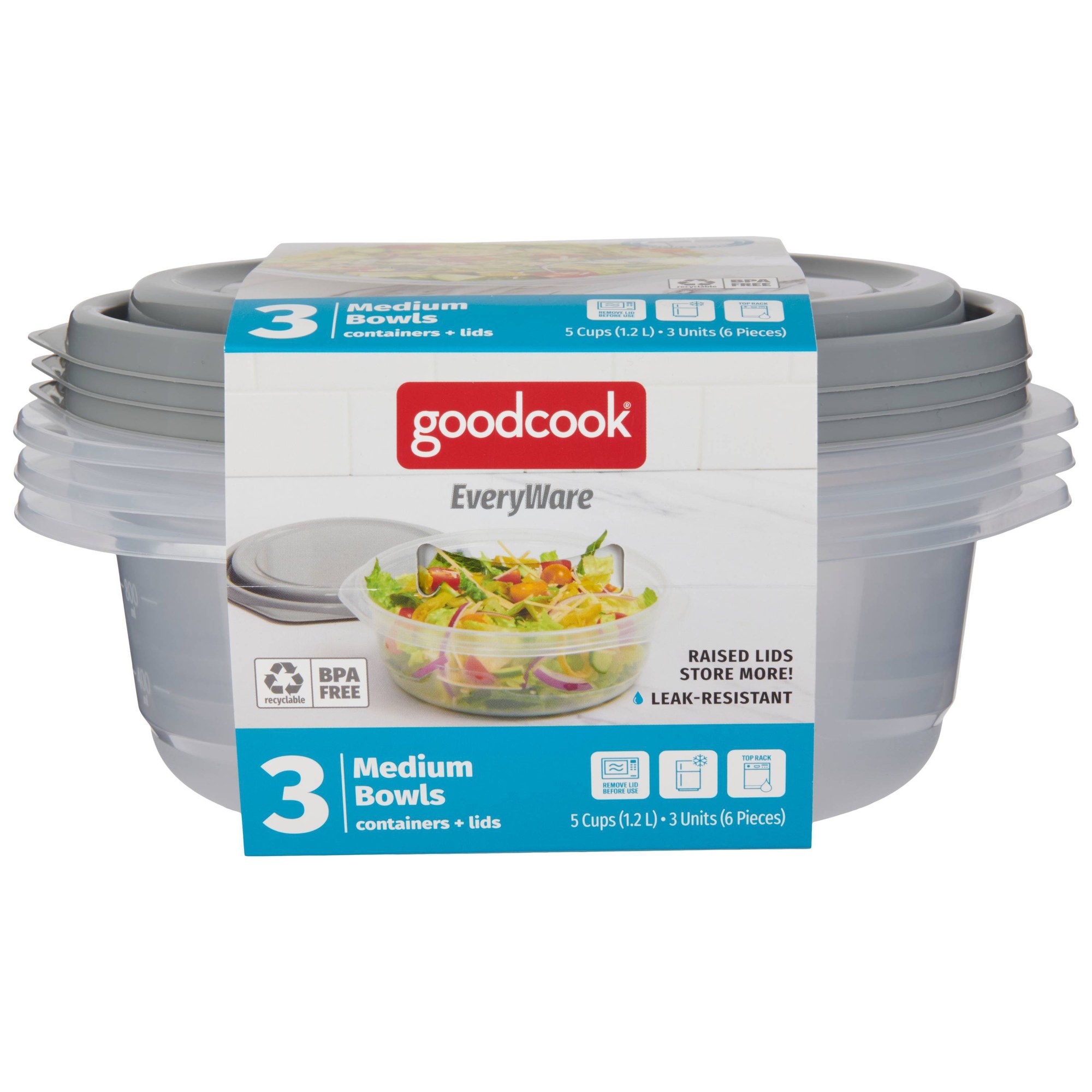 6個入り丸型5カップ食品保存容器（蓋付き）、グレーのプラスチ - Meal Prep Containers のレビューと価格