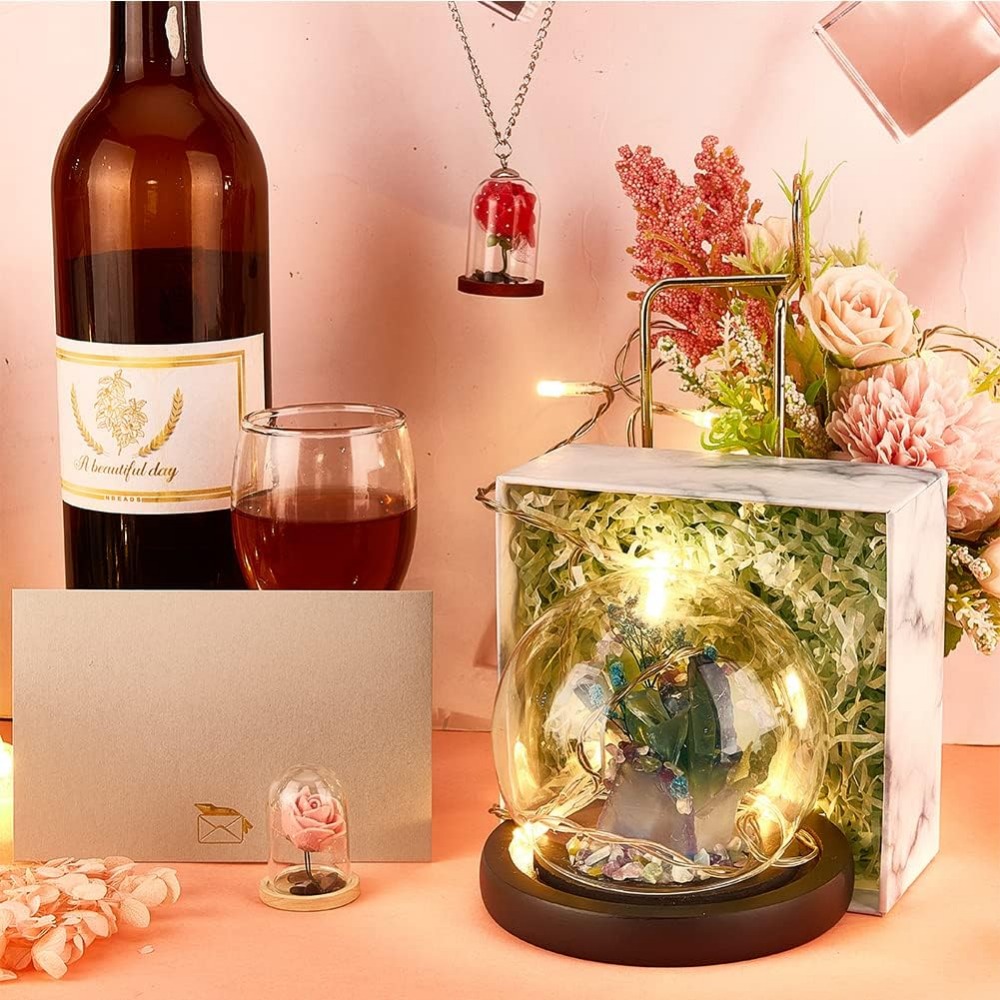 木製ベースのミニドームクローシュ,透明なガラスの陳列ケース, - Glass Container Set のレビューと価格