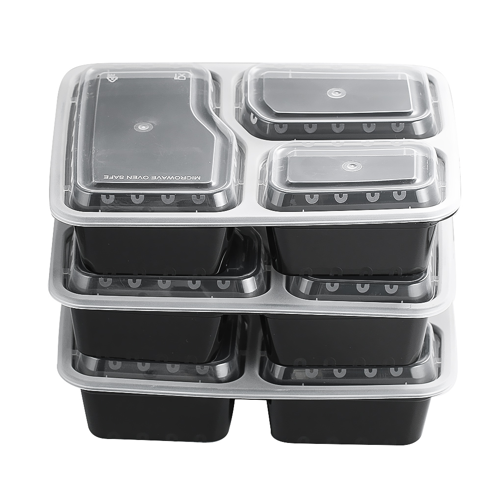 ふた付き食事の準備コンテナ、3つのコンパートメント、食品保存 - Meal Prep Kits のレビューと価格