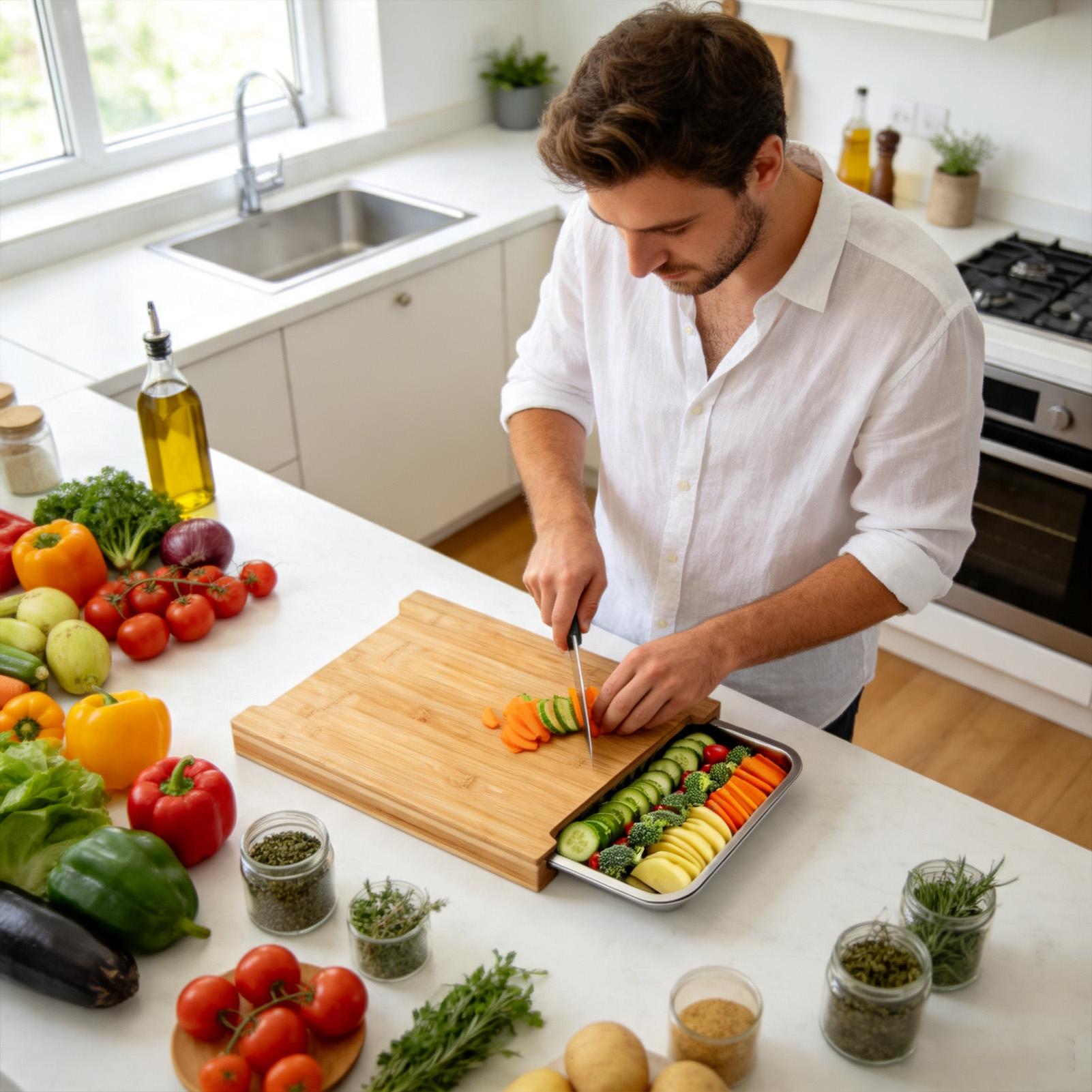 キッチン用木製カッティングボード、滑り止め、食品準備、チョッ - Meal Prep Veggie のレビューと価格