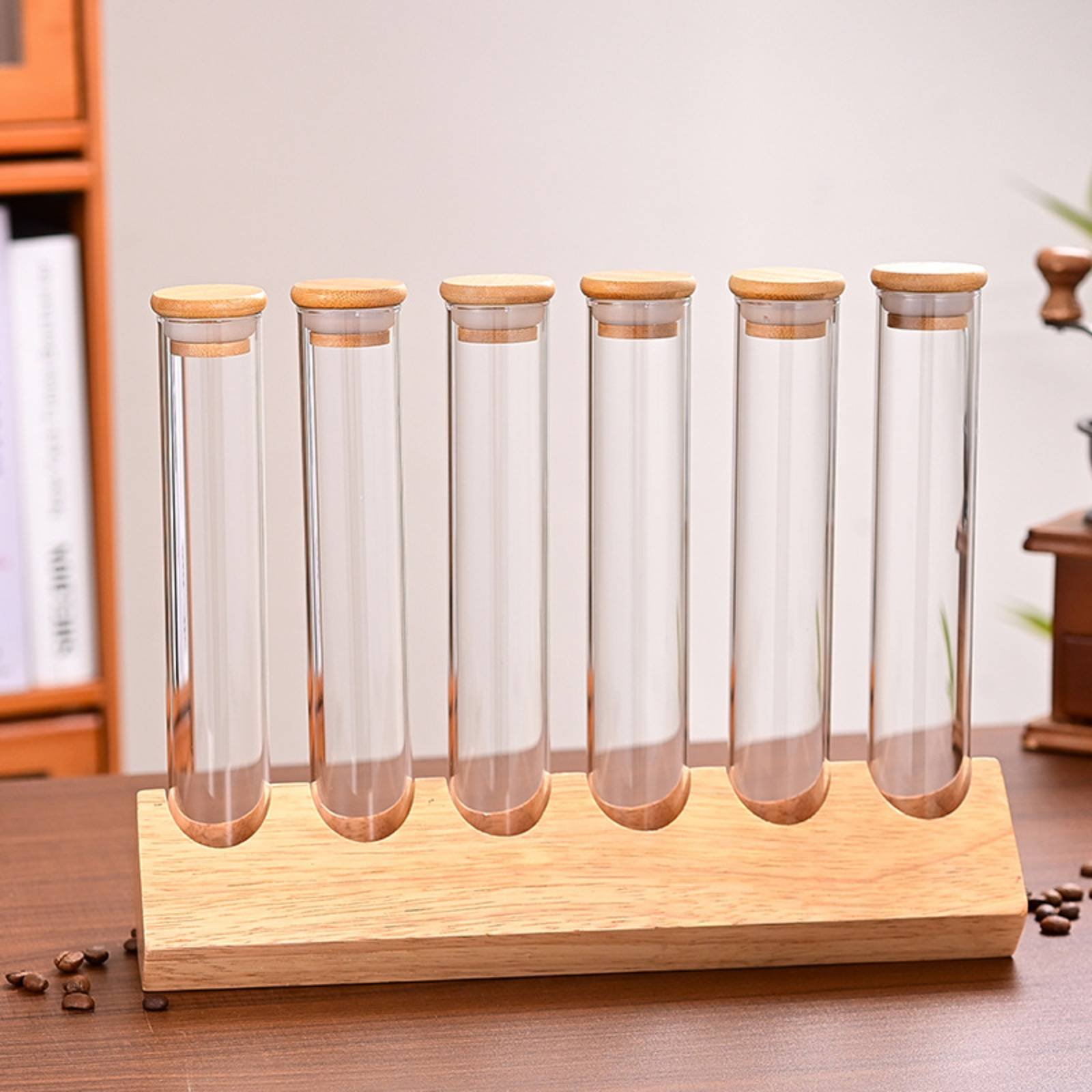 ガラス管容器セット 木製スタンド付き クリアビューデザイン  - Glass Container Set のレビューと価格
