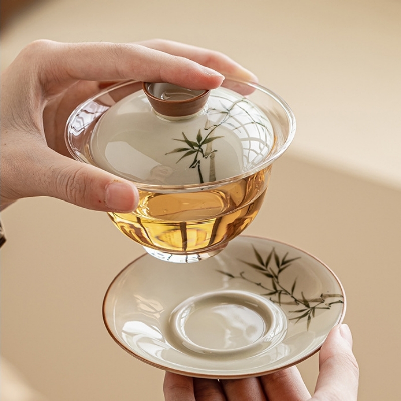手描きの竹製ガイワン、蓋付き磁器ティーポット、ガラス製茶器、 - Glass Container Set のレビューと価格