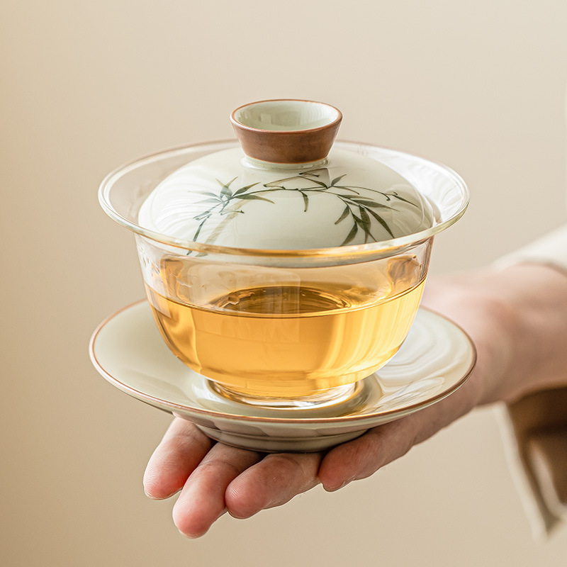 手描きの竹製ガイワン、蓋付き磁器ティーポット、ガラス製茶器、 - Glass Container Set のレビューと価格