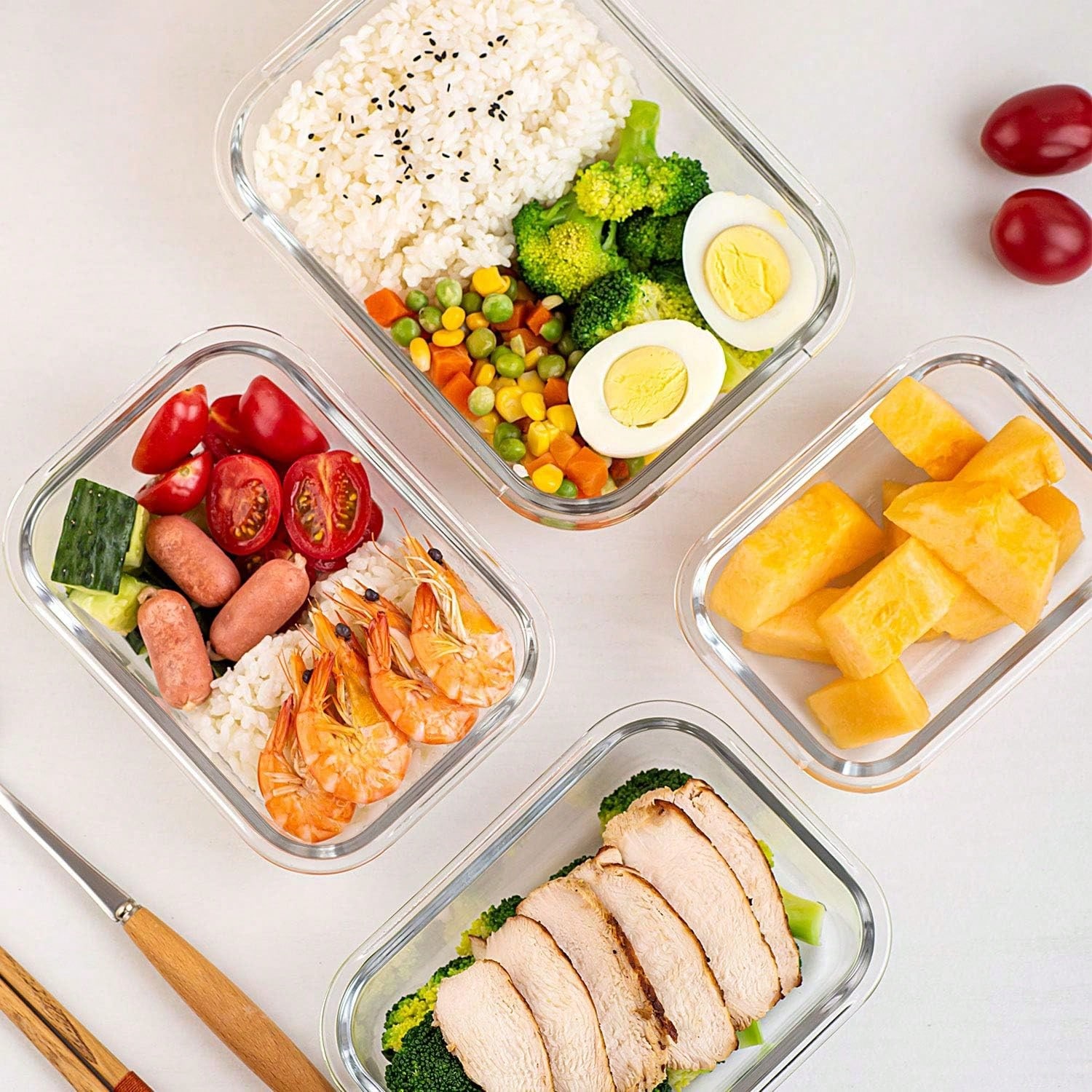 10個入りガラス製ミールプレップ容器、蓋付き食品保存容器、気 - Meal Prep Containers のレビューと価格