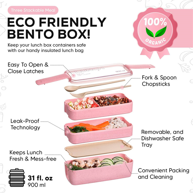 弁当箱3-in-1麦わらストロー,再利用可能な食器,弁当箱, - Meal Prep Kits のレビューと価格