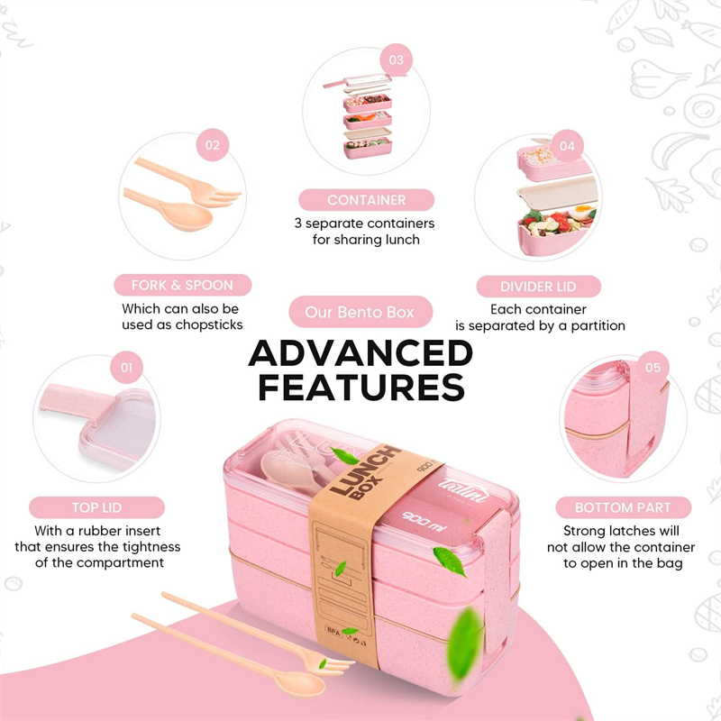 弁当箱3-in-1麦わらストロー,再利用可能な食器,弁当箱, - Meal Prep Kits のレビューと価格