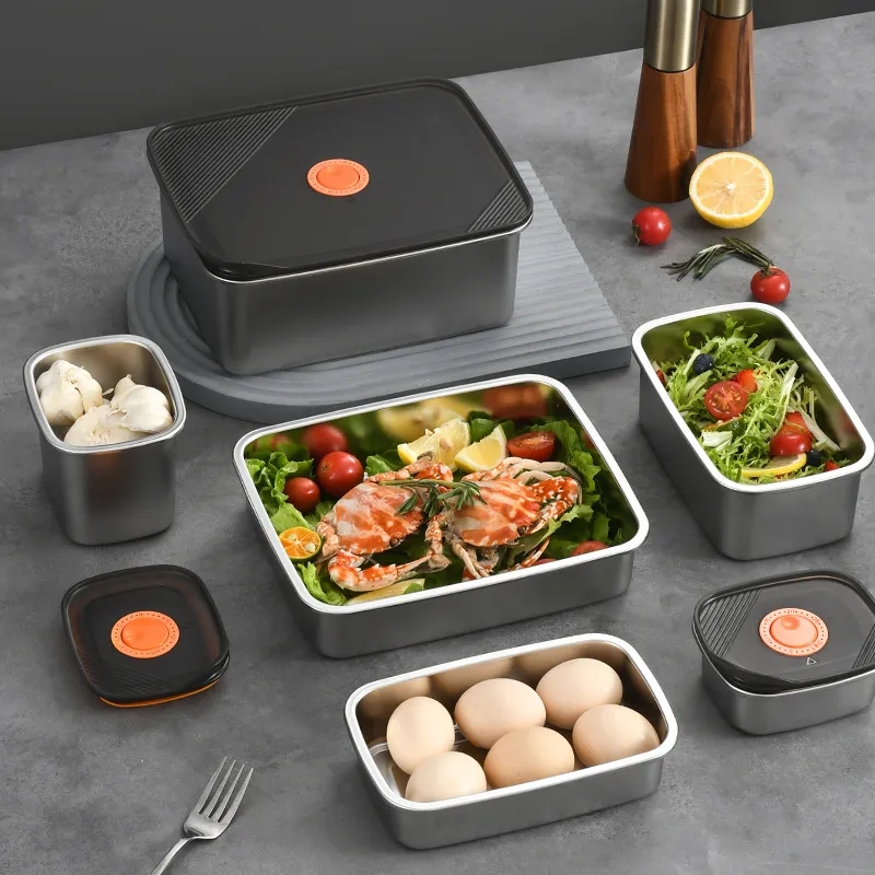 1PC 304 ステンレス鋼クリスパーシール付きランチボック - Meal Prep Kits のレビューと価格