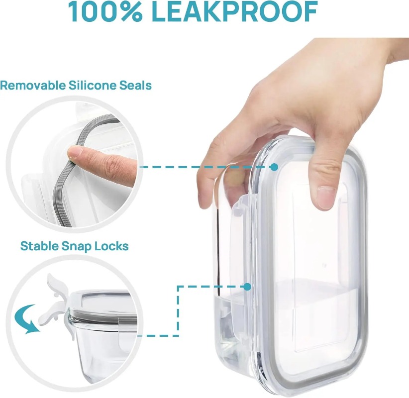 18個入りガラス製食品保存容器セット、気密蓋付き、漏れ防止ガ - Meal Prep Kits のレビューと価格
